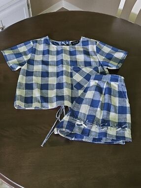 Sugar Lips Blue and White Gingham 100 % Cotton Short Set Size Small